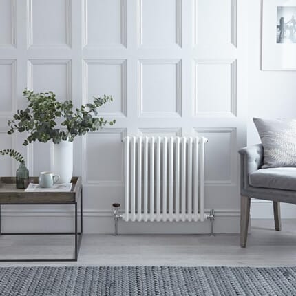 Radiatore a Colonna Orizzontale Tradizionale - Pannello Doppio - Bianco - 600mm x 605mm - Regent
