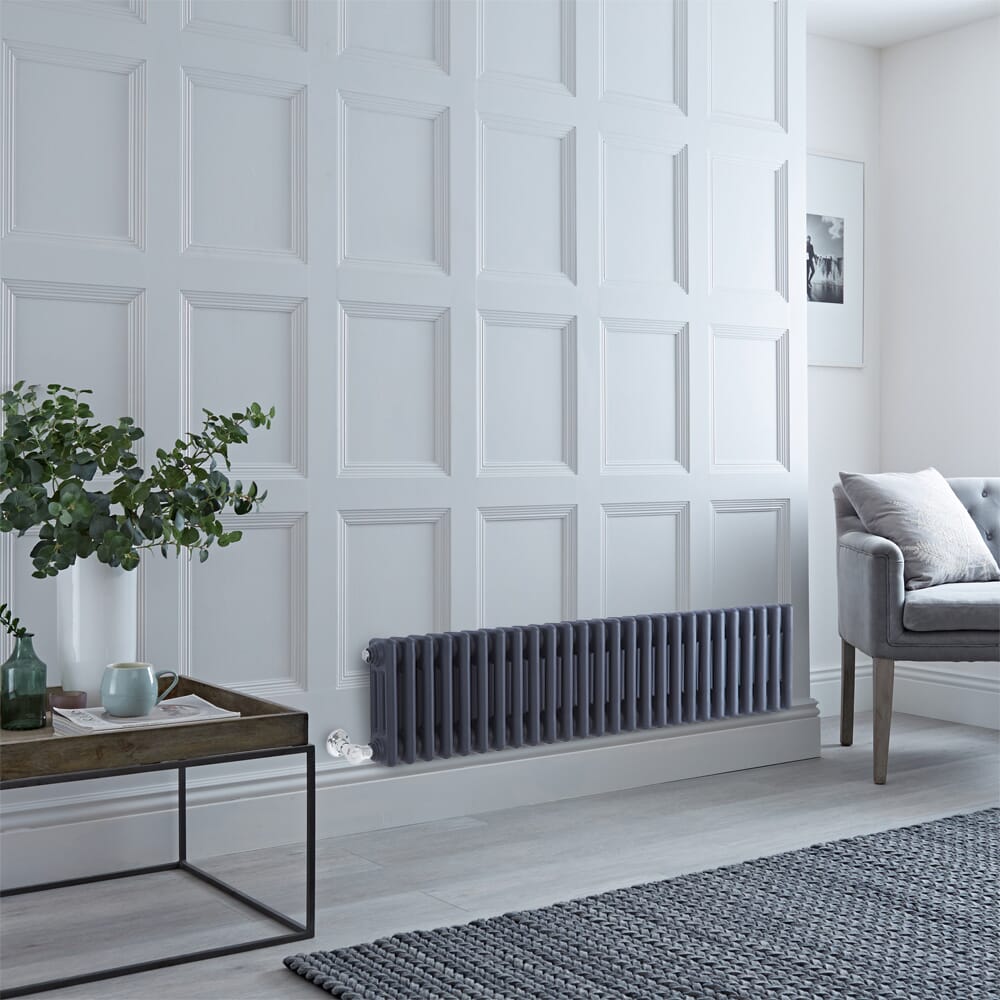 Radiatore Elettrico Tradizionale Antracite a 3 Colonne Orizzontale - 300mm x 1190mm - Scelta di Termostato Wi-Fi - Regent