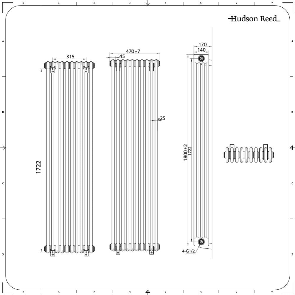 Radiatore Tradizionale Verticale a 4 Colonne Bianco con Piedini (Opzionali)  - Alto 1800mm - Regent