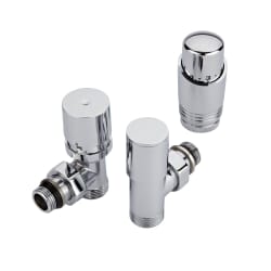 Coppia di Valvole a Squadra Termostatiche Cromate per Radiatori e Scaldasalviette con Selezione di Adattatori Pex e Multistrato 12mm