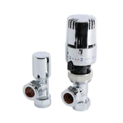 Paio Di Valvole Termostatiche Per Radiatore a Squadra con Testa in ABS Cromato per Tubi in Rame 15mm