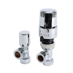 Paio Di Valvole Termostatiche Per Radiatore a Squadra con Testa in ABS Cromato per Tubi in Rame 15mm