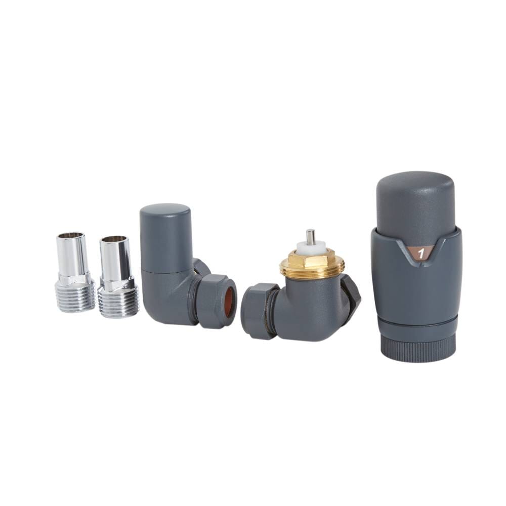 Valvola Termostatica Angolare con Detentore per Radiatori - Antracite