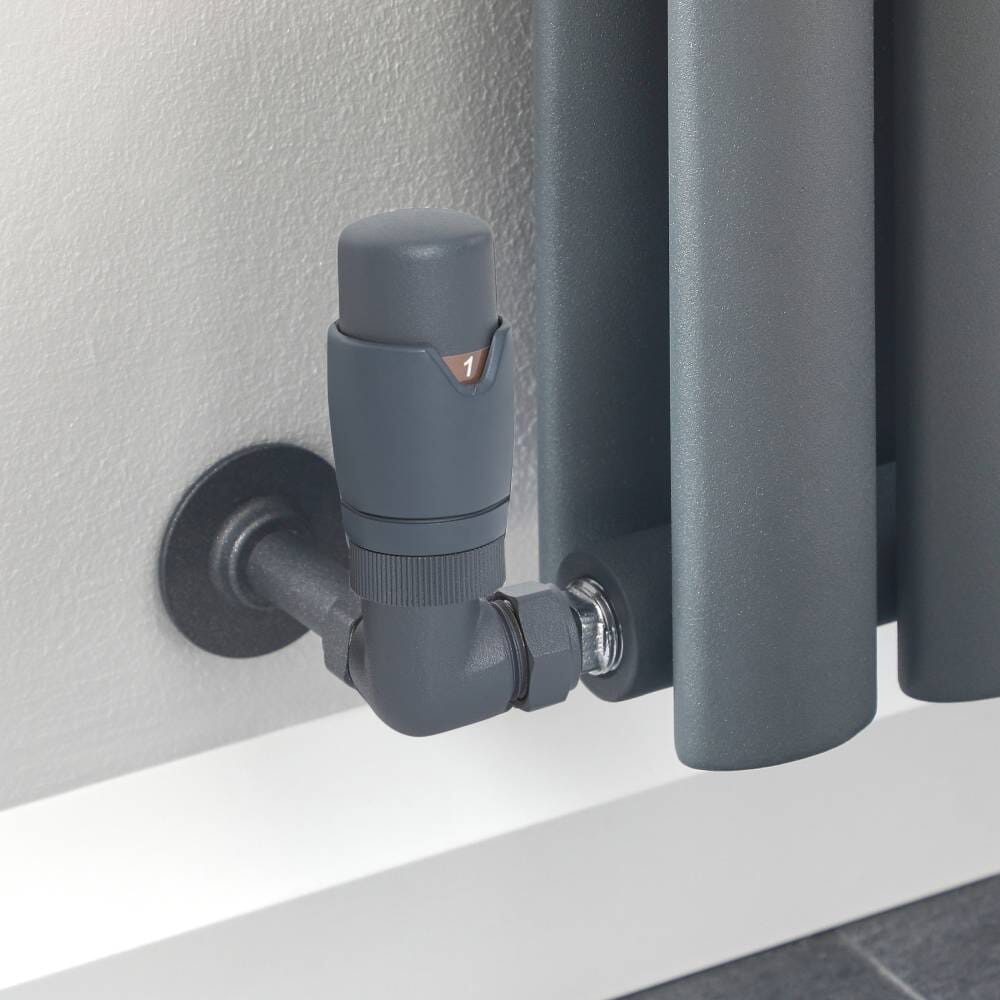 Valvola Termostatica Angolare con Detentore per Radiatori - Antracite