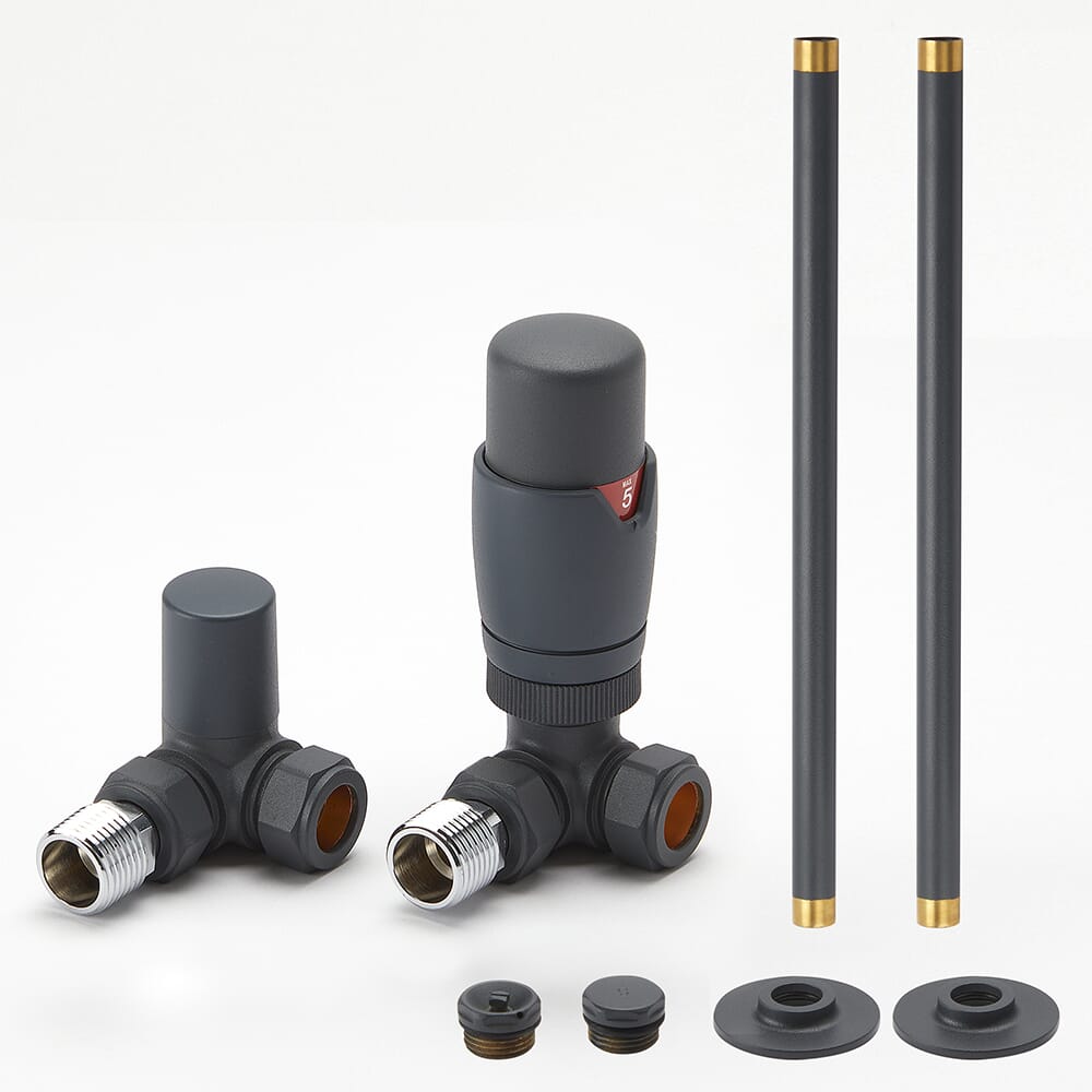 Set di Tubi e Valvole Angolari per Radiatore - Stile Moderno - Antracite