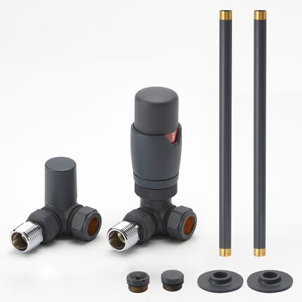 Set di Tubi e Valvole Angolari per Radiatore - Stile Moderno - Antracite