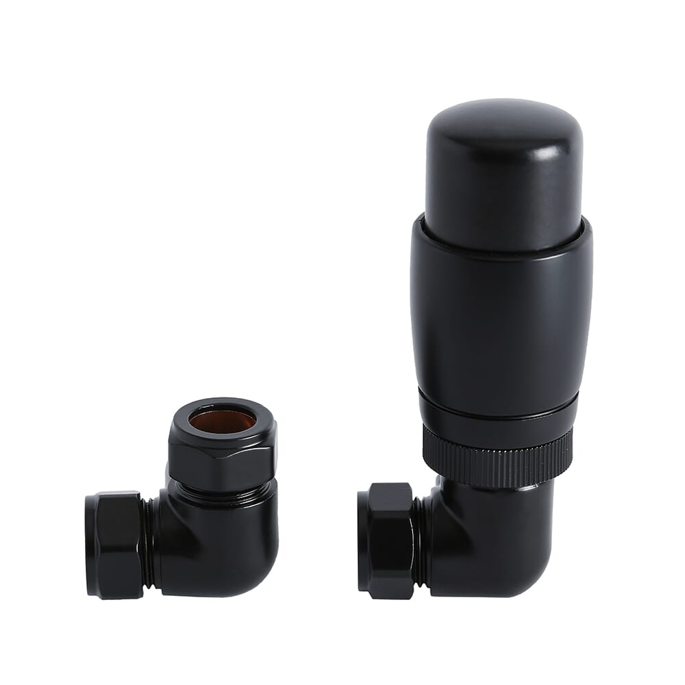 Valvola Termostatica Angolare con Detentore per Radiatori - Nero