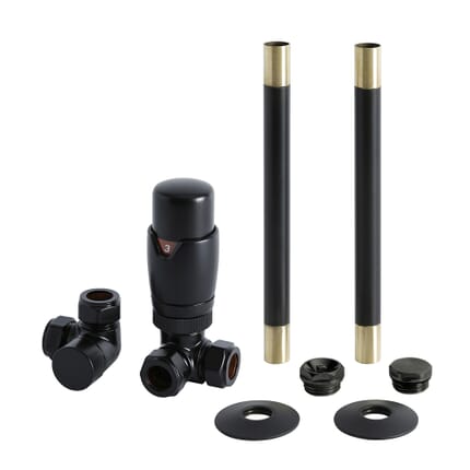 Set di Tubi e Valvole Angolari per Radiatore - Stile Moderno - Nero