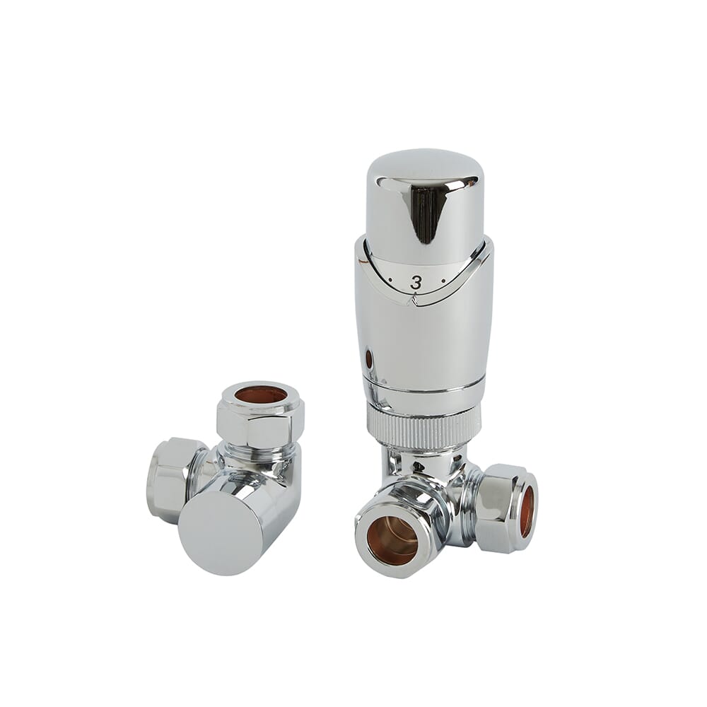 Valvola Termostatica Angolare con Detentore per Radiatori - Cromata