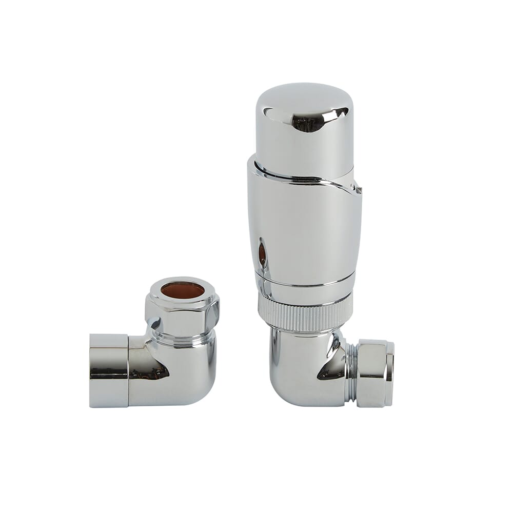 Valvola Termostatica Angolare con Detentore per Radiatori - Cromata