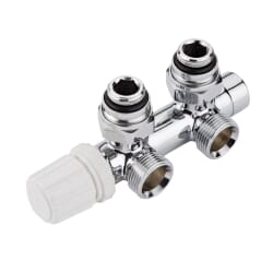 Valvole a Squadra Cromate per Radiatori e Scaldasalviette con Attacco Centrale Complete di Testa Termostatica Cromata e Selezione di Adattatori – Multiblock H