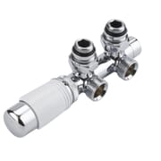 Valvole a Squadra per Radiatori e Scaldasalviette con Attacco Centrale Complete di Testa Termostatica Cromata e Selezione di Adattatori – Multiblock H