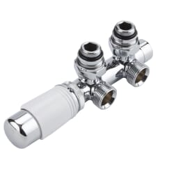 Valvole a Squadra per Radiatori e Scaldasalviette con Attacco Centrale Complete di Testa Termostatica Cromata e Selezione di Adattatori – Multiblock H