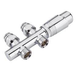 Valvole Diritte per Radiatori e Scaldasalviette per Attacco Centrale con Testa Termostatica Cromata e Selezione di Adattatori – Multiblock H