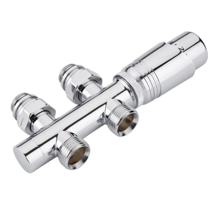 Valvole Diritte per Radiatori e Scaldasalviette per Attacco Centrale con Testa Termostatica Cromata e Selezione di Adattatori – Multiblock H