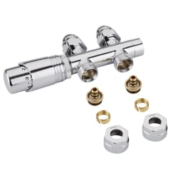 Valvole Diritte per Radiatori e Scaldasalviette con Testa Termostatica Bianca con Adattatore Multiplo per Raccordi Multistrato e Pex 14mm - Multiblock H