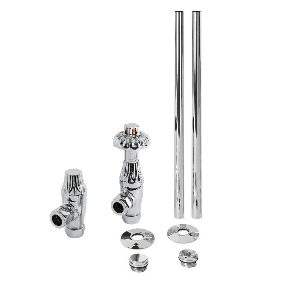 Set di Valvole e Tubi Termostatici a Squadra per Radiatore in Stile Antico - Cromato - Regent