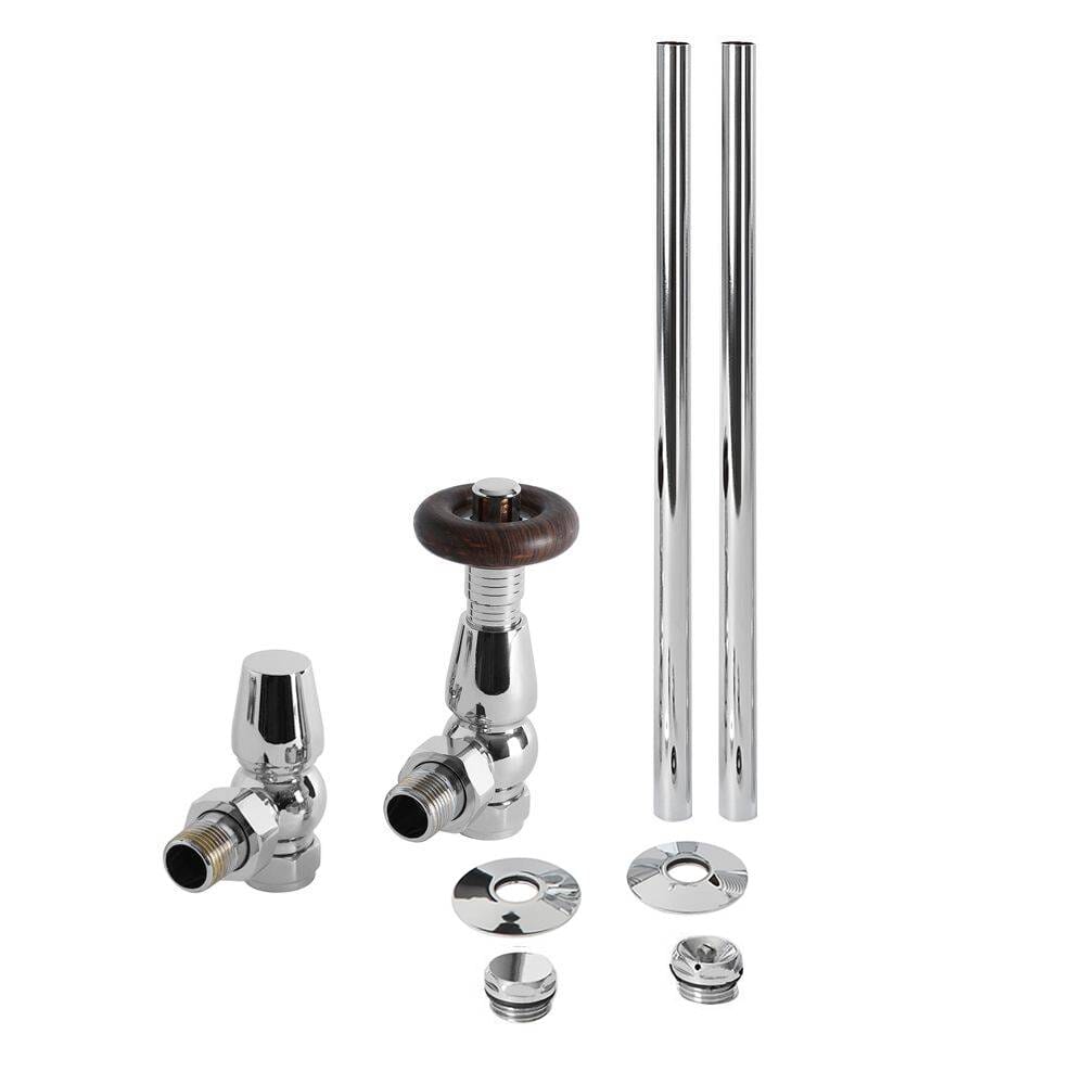 Paio di Valvole Tradizionali Termostatiche a Squadra con Finitura Cromata per Radiatore o Scaldasalviette per Tubi in Rame 15mm - Regent