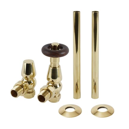 Set di Tubi e Valvole Termostatiche Angolari Tradizionali - Ottone Lucido - Regent
