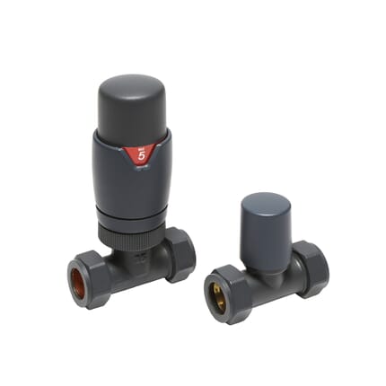 Valvola Termostatica Diritta con Detentore per Radiatori - Antracite