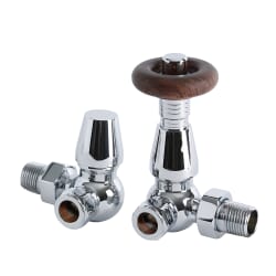 Paio di Valvole Termostatiche ad Angolo Cromate Per Radiatori e Scaldasalviette in Per Tubi in Rame 15mm - Regent