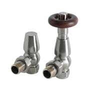 Paio di Valvole Tradizionali Termostatiche a Squadra per Radiatore e Scaldasalviette con Finitura in Nichel Satinato per Tubi in Rame 15mm - Regent