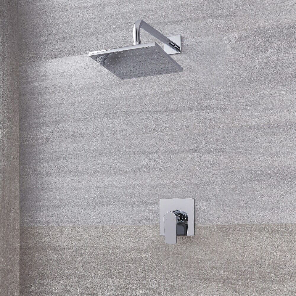Kit Doccia con Finitura Cromata Completo di Miscelatore Doccia Manuale ad 1 Via e Soffione Doccia Quadrato 300mm - Harting