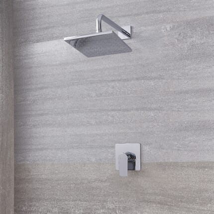 Kit Doccia con Finitura Cromata Completo di Miscelatore Doccia Manuale ad 1 Via e Soffione Doccia Quadrato 300mm - Harting