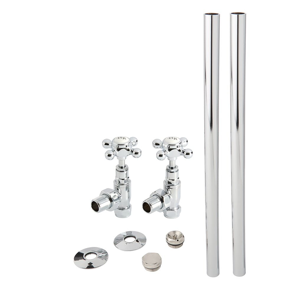 Set Tradizionale di Tubi e Valvole a Squadra per Radiatore - Cromato