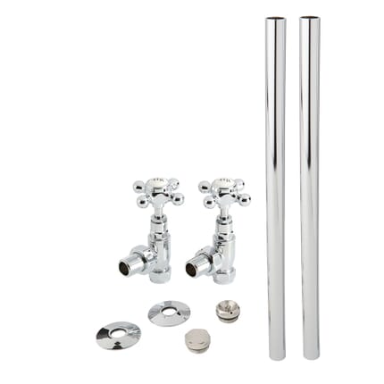 Set Tradizionale di Tubi e Valvole a Squadra per Radiatore - Cromato