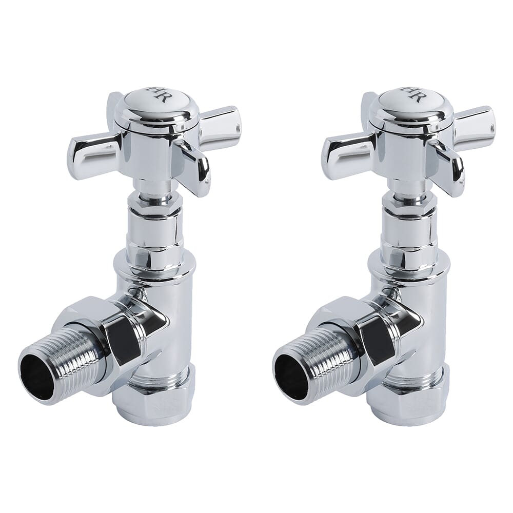 Paio di Valvole Tradizionali a Squadra Per Radiatore e Scaldasalviette per Tubi in Rame 15mm
