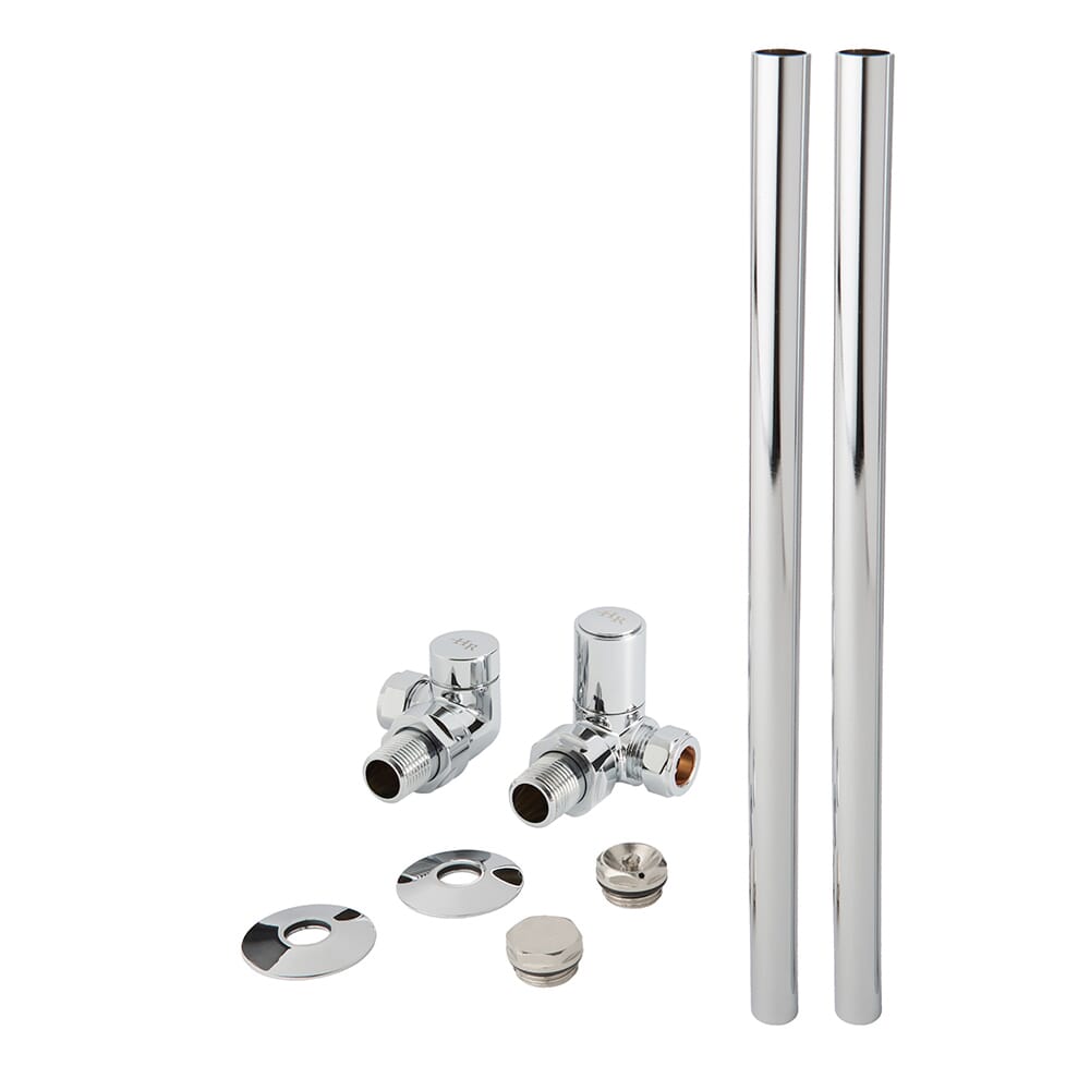 Set Moderno di Tubi e Valvole ad Angolo per Radiatore - Cromato