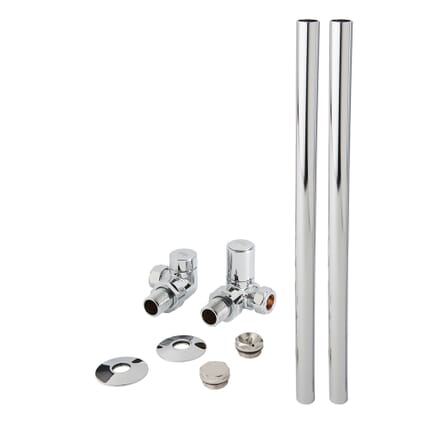 Set Moderno di Tubi e Valvole ad Angolo per Radiatore - Cromato