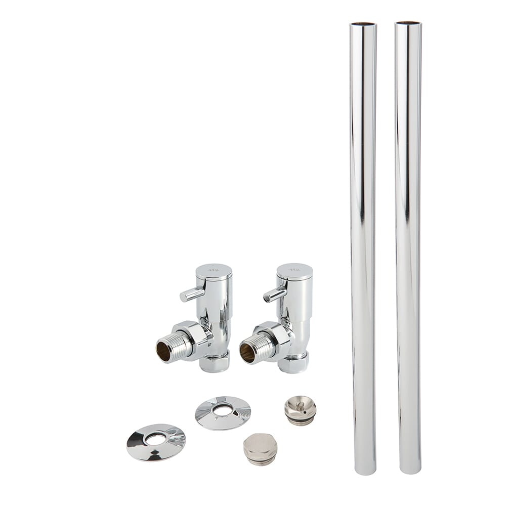 Set Minimalista di Tubi e Valvole a Squadra per Radiatore - Cromato