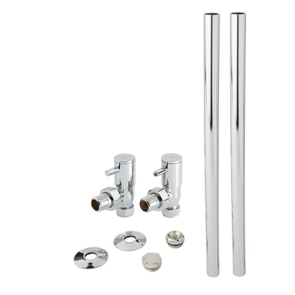 Set Minimalista di Tubi e Valvole a Squadra per Radiatore  - Cromato