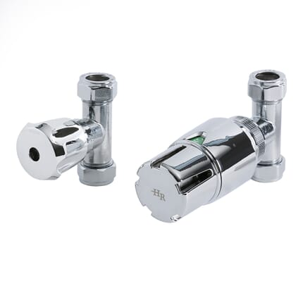 Paio di Valvole Termostatiche Dritte Per Radiatore e Scaldasalviette per Tubi in Rame 15mm