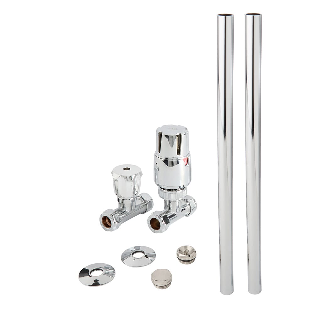 Set Moderno di Tubi e Valvole Termostatiche Diritte per Radiatore - Cromato