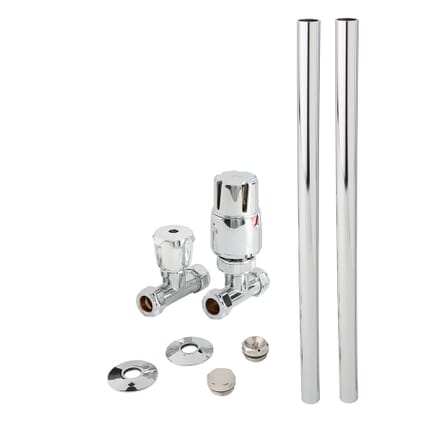 Set Moderno di Tubi e Valvole Termostatiche Diritte per Radiatore - Cromato