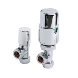 Paio di Valvole Termostatiche a Squadra Per Radiatore e Scaldasalviette per Tubi in Rame 15mm