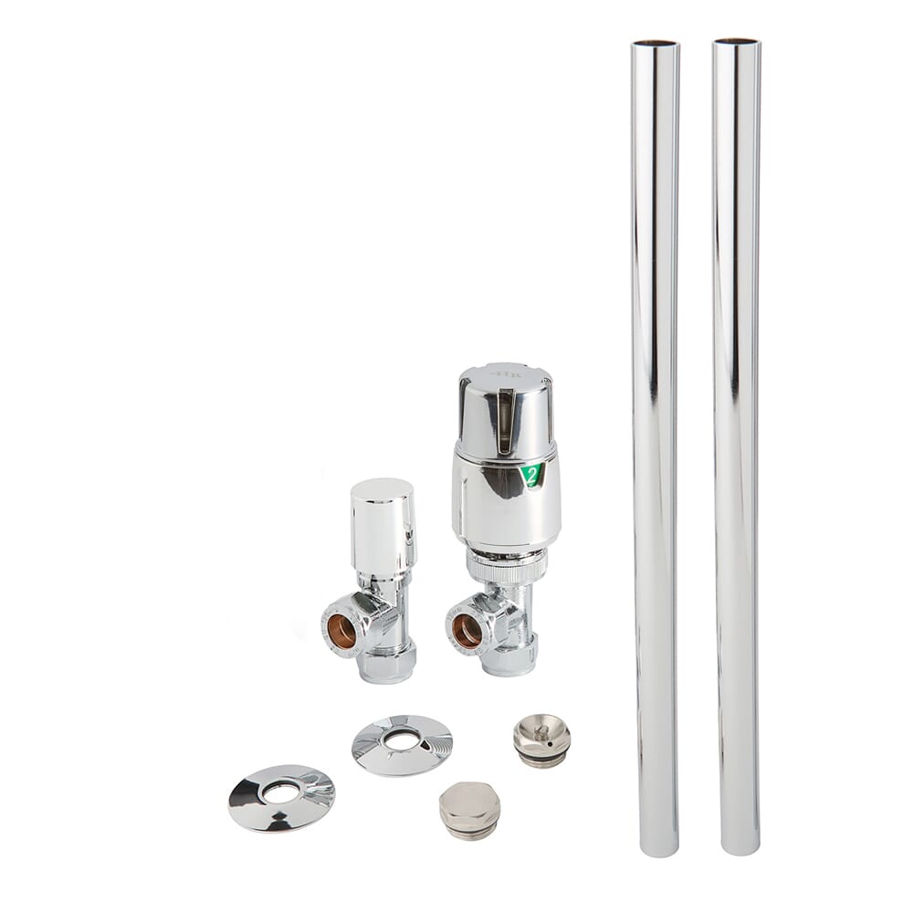 Set Moderno di Tubi e Valvole Termostatiche a Squadra per Radiatore - Cromato