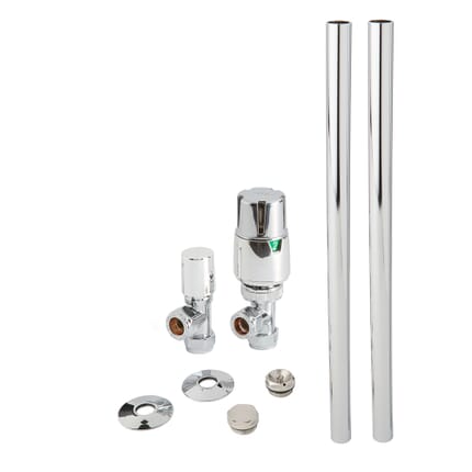 Set Moderno di Tubi e Valvole Termostatiche a Squadra per Radiatore - Cromato
