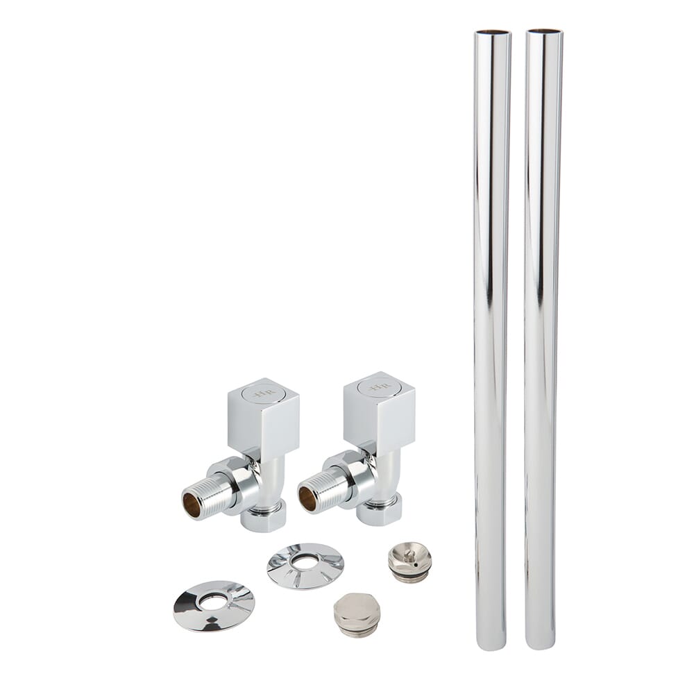 Set di Tubi e Valvole a Squadra dal Design Squadrato per Radiatore - Cromato