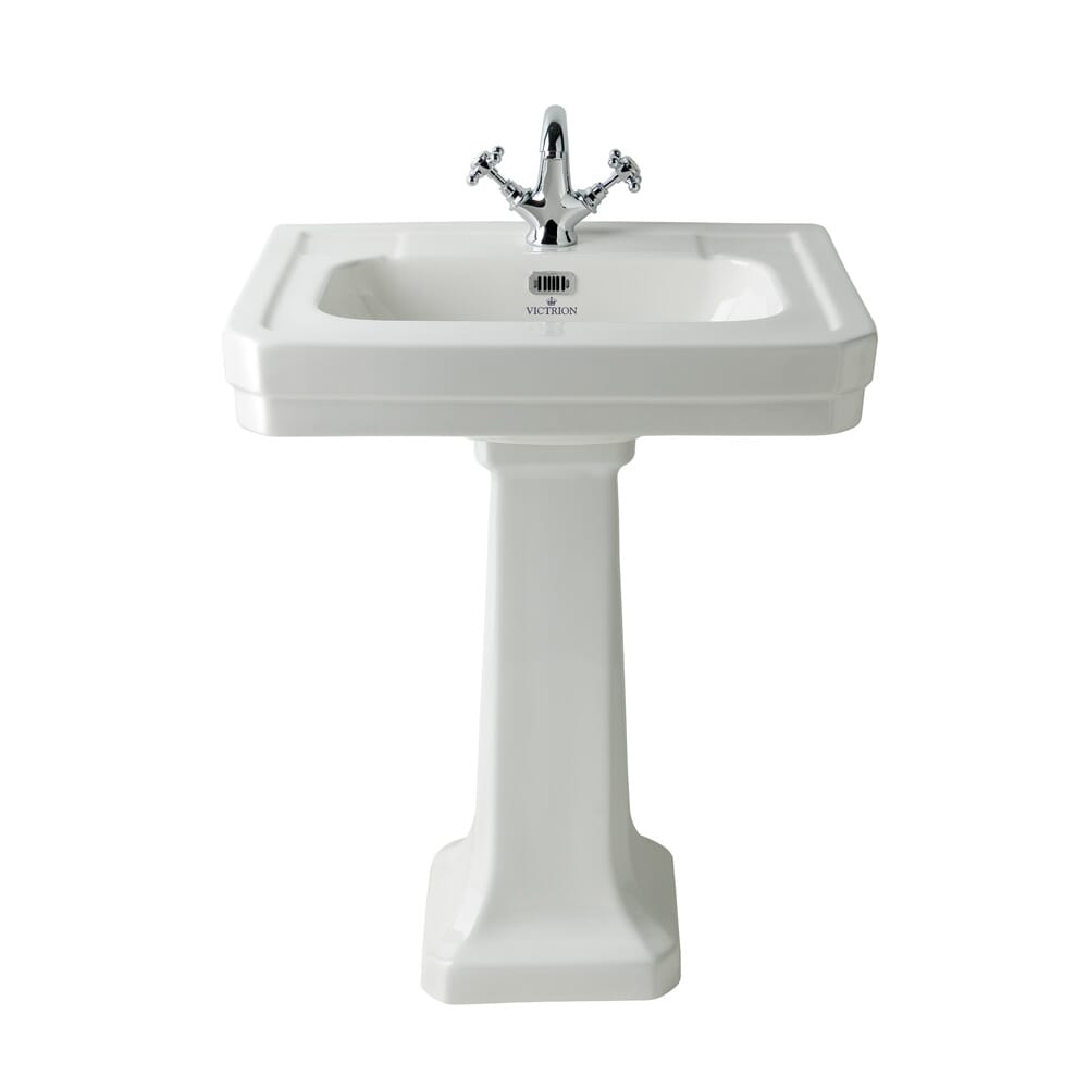 Lavabo con Colonna - 640mm - 1 Foro del Rubinetto - Victrion by Hudson Reed
