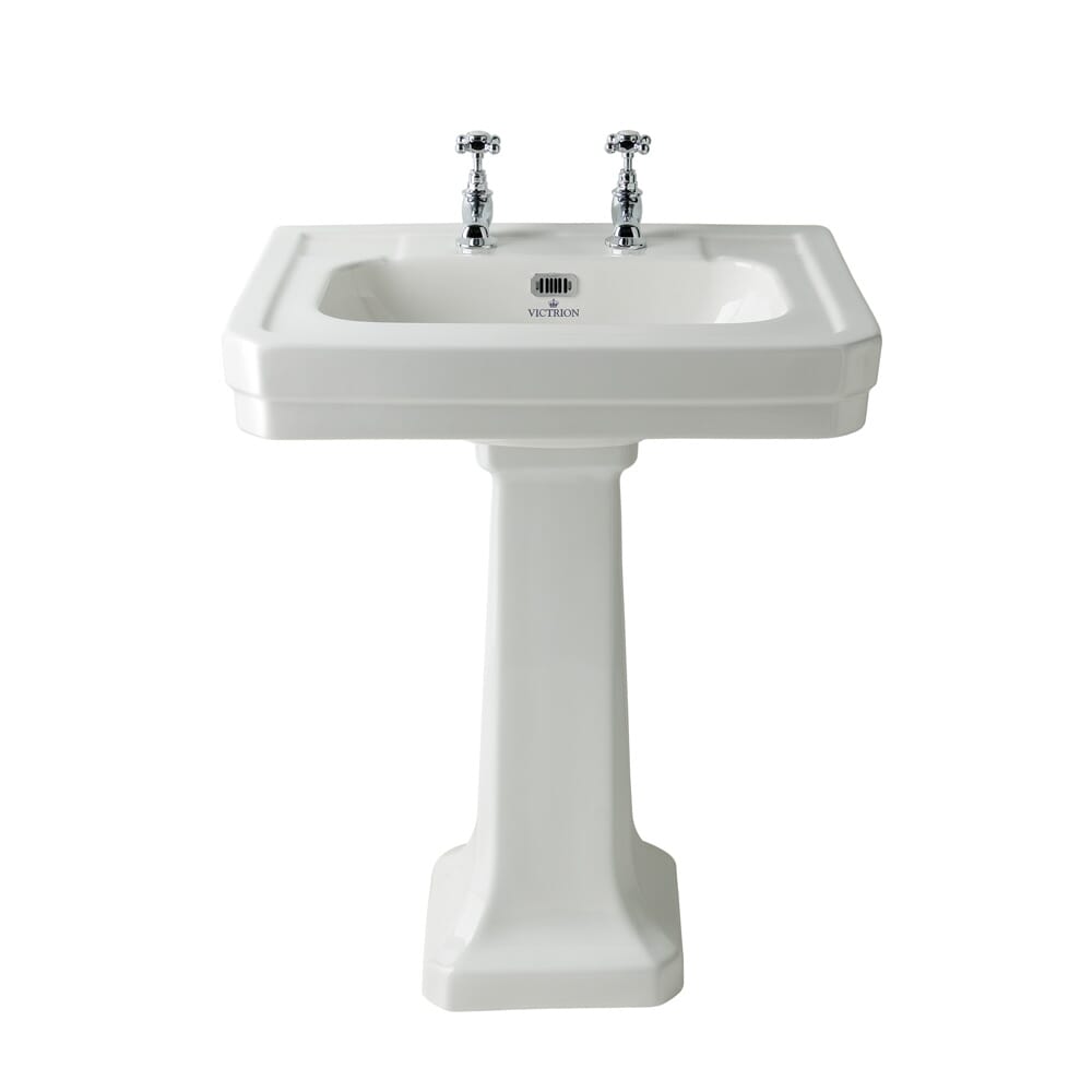 Lavabo con Colonna - 640mm - 2 Fori del Rubinetto  - Victrion by Hudson Reed