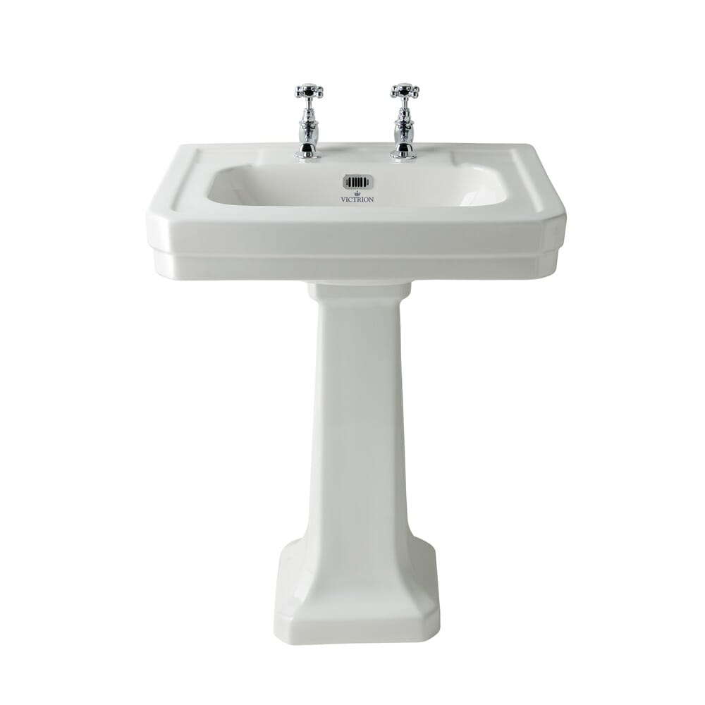 Lavabo con Colonna - 540mm - 2 Fori del Rubinetto  - Victrion by Hudson Reed