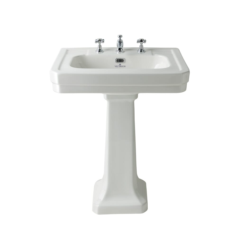 Lavabo con Colonna - 540mm - 3 Fori del Rubinetto - Victrion by Hudson Reed