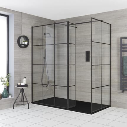 Box Doccia Walk-In Angolare con Piatto Doccia Effetto Ardesia e Parete Paraspruzzi (Opzionale) - Diverse Misure Disponibili - Barq