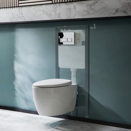 Sanitario WC Sospeso Senza Brida con Telaio Alto - Scelta della Placca di Comando - Kenton