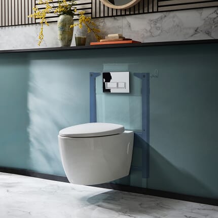 Sanitario WC Sospeso Senza Brida con Telaio Corto - Scelta della Placca di Comando - Kenton