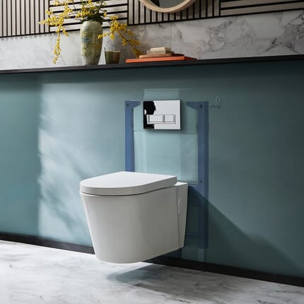 Sanitario WC Sospeso Senza Brida con Telaio Corto - Scelta della Placca di Comando - Covelly